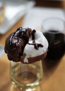 Hypnotic Donuts - Chocolate and Vanilla Cake donuts on white wine