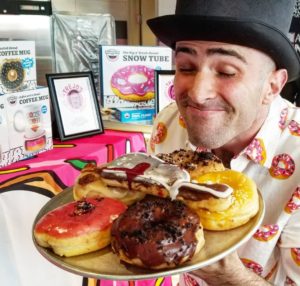 The Duke of Donuts enjoying a plate of Trejo's treats in full costume.