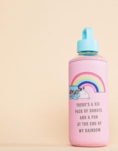 Water Bottle with Donuts, Pug and Rainbow