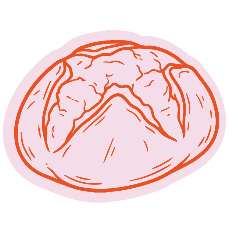 Bread loaf line art icon in coral for Donut Digest bakery branding