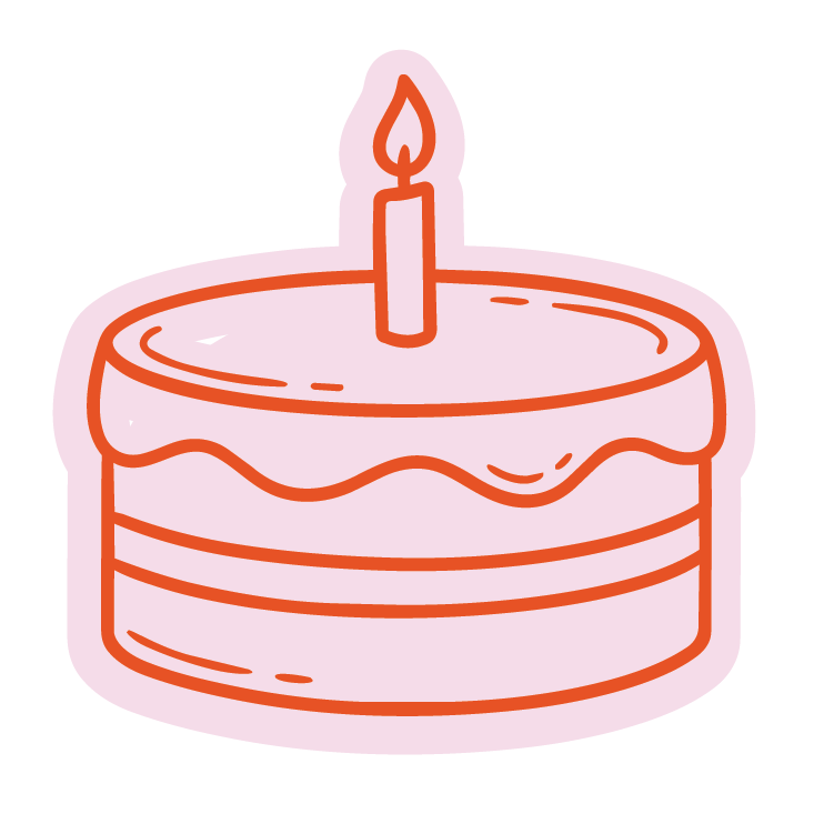 Cake with candle line drawing icon used in Donut Digest design
