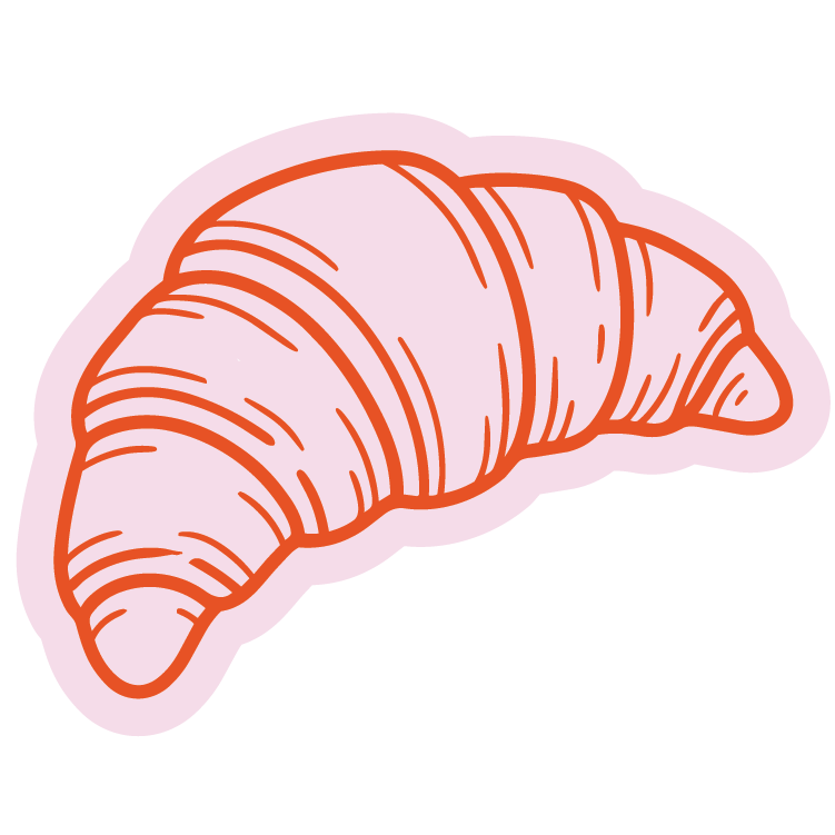 Croissant line art icon in coral for Donut Digest bakery branding